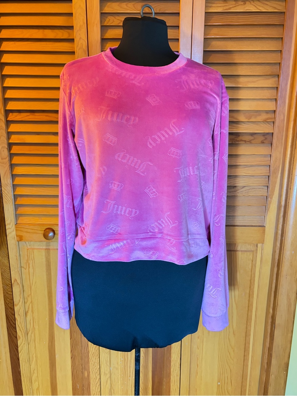 Y2K Juicy Couture Velour Sweatshirt Womens M Pink Crown Logo Pullover
